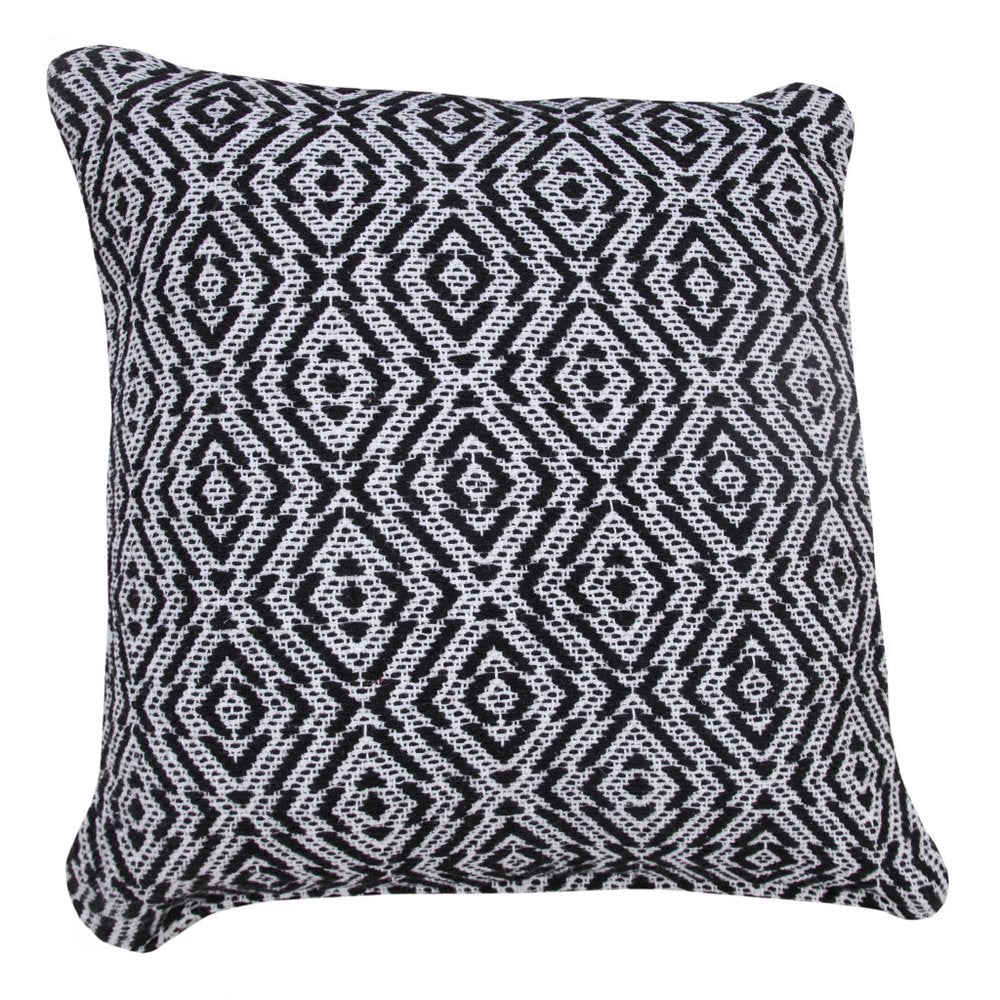 20" Black And White Diamond Cotton Throw Pillow Cover