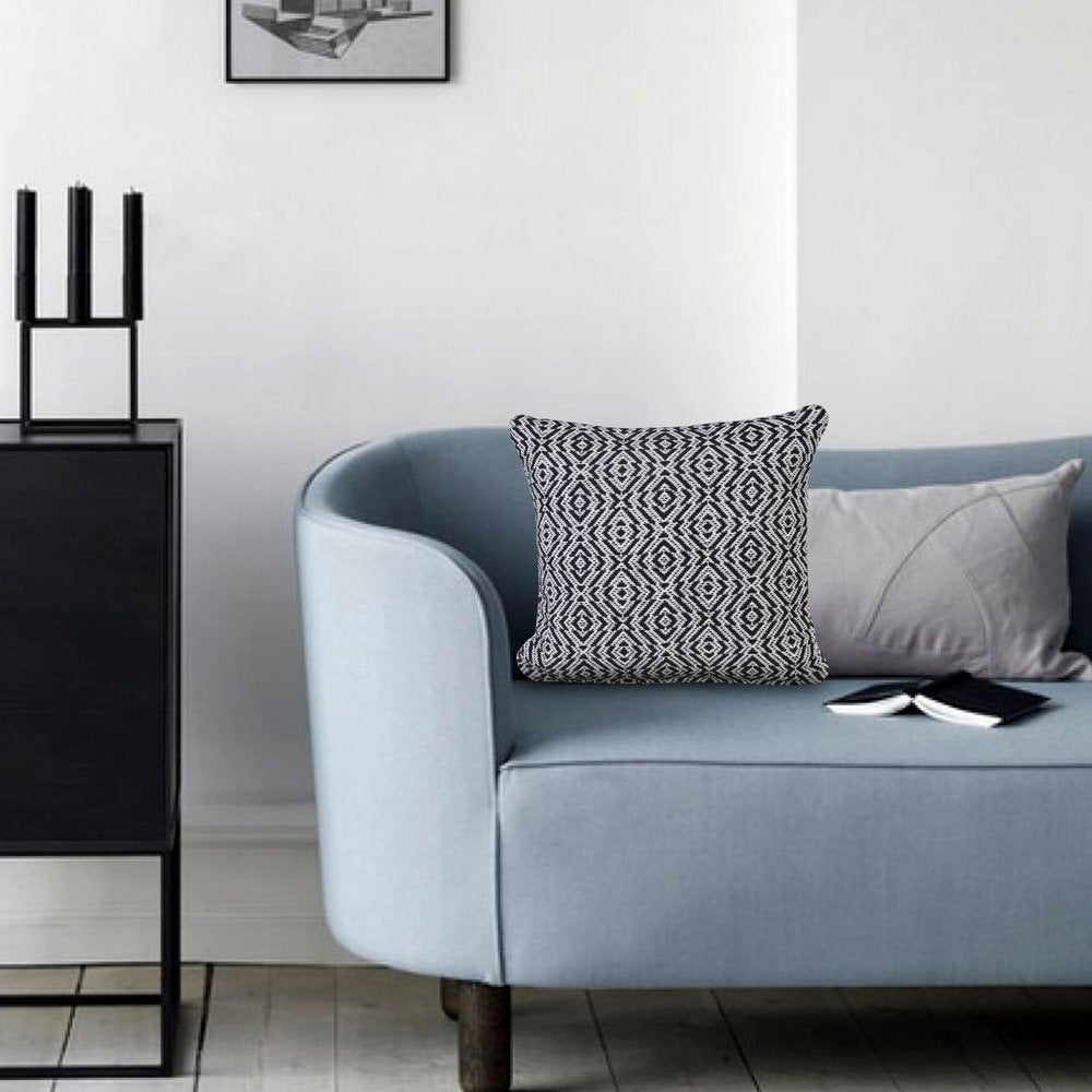 20" Black And White Diamond Cotton Throw Pillow Cover