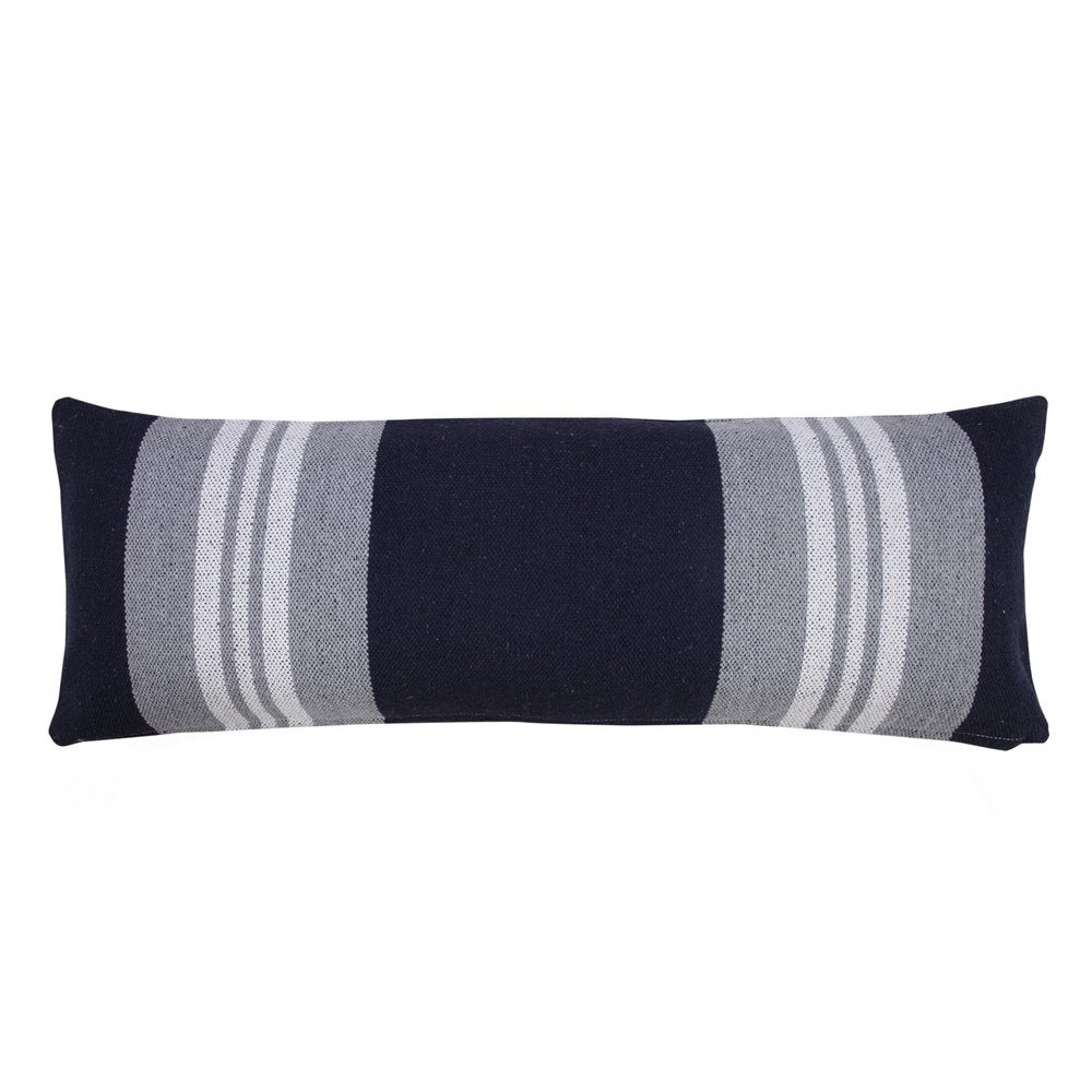 14" X 36" Gray And Blue Lumbar Striped Cotton Throw Pillow Cover
