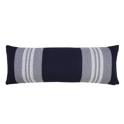 14" X 36" Gray And Blue Lumbar Striped Cotton Throw Pillow Cover