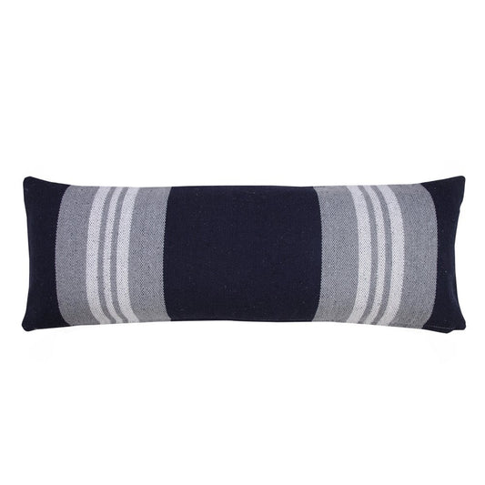14" X 36" Gray And Blue Lumbar Striped Cotton Throw Pillow Cover