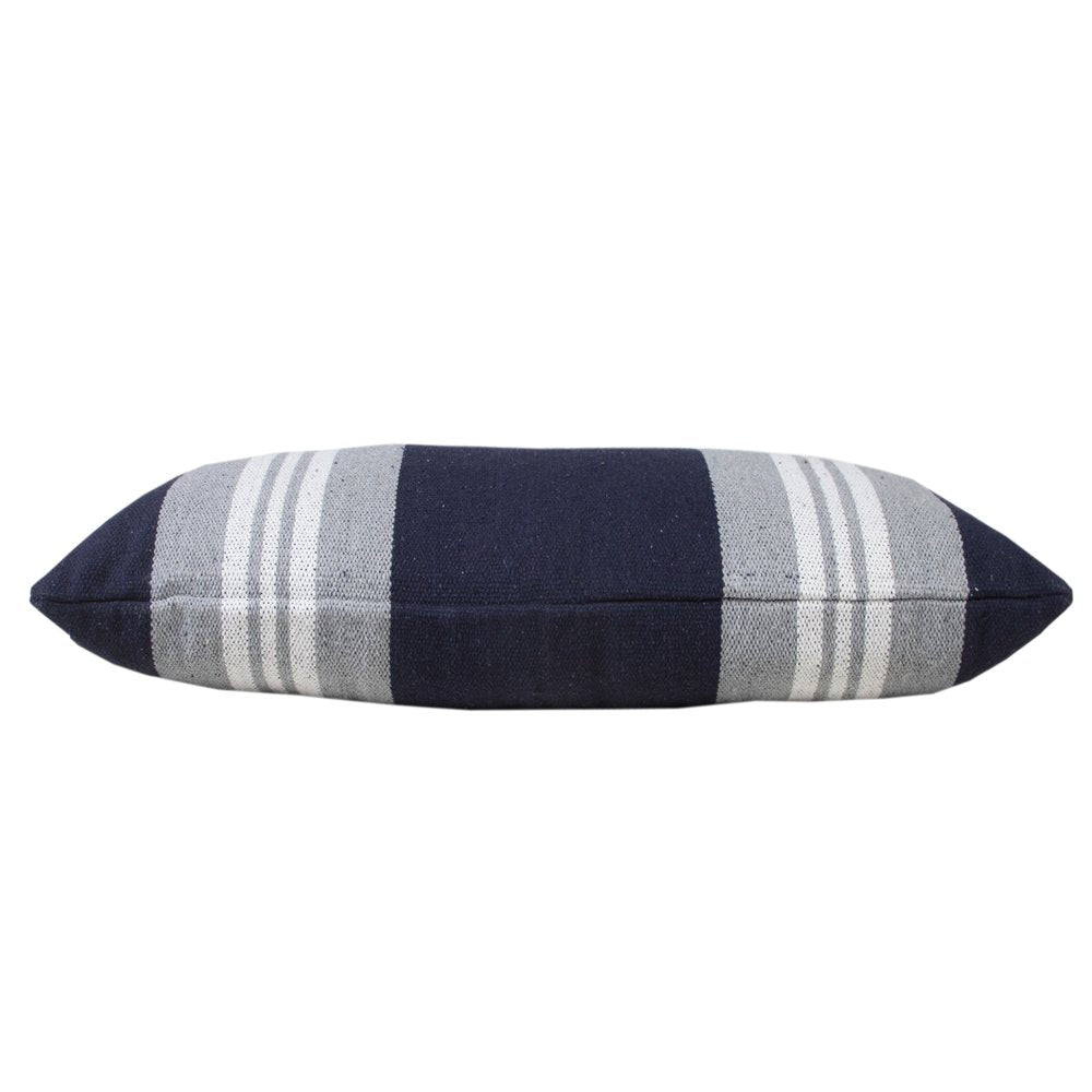 14" X 36" Gray And Blue Lumbar Striped Cotton Throw Pillow Cover