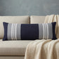 14" X 36" Gray And Blue Lumbar Striped Cotton Throw Pillow Cover