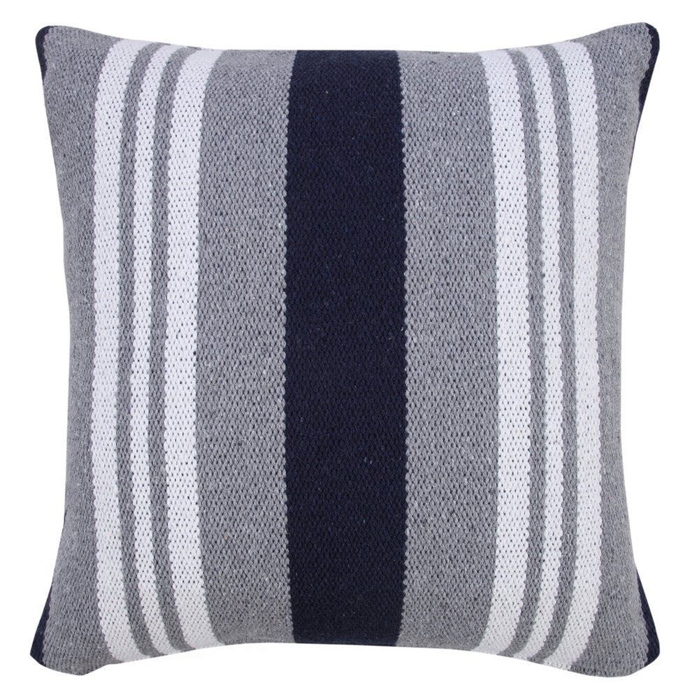 20" Gray And Blue Striped Cotton Throw Pillow Cover