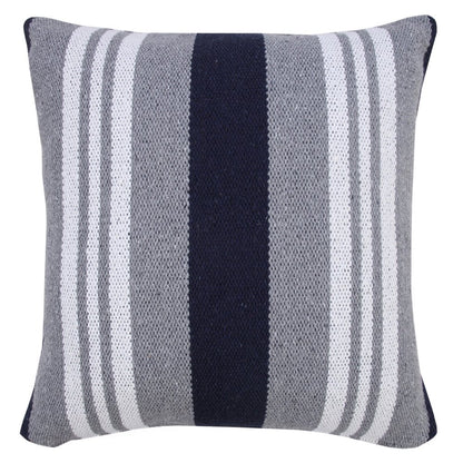 20" Gray And Blue Striped Cotton Throw Pillow Cover