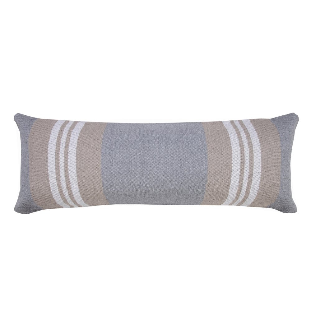 14" X 36" Gray And Beige Lumbar Striped Cotton Throw Pillow Cover
