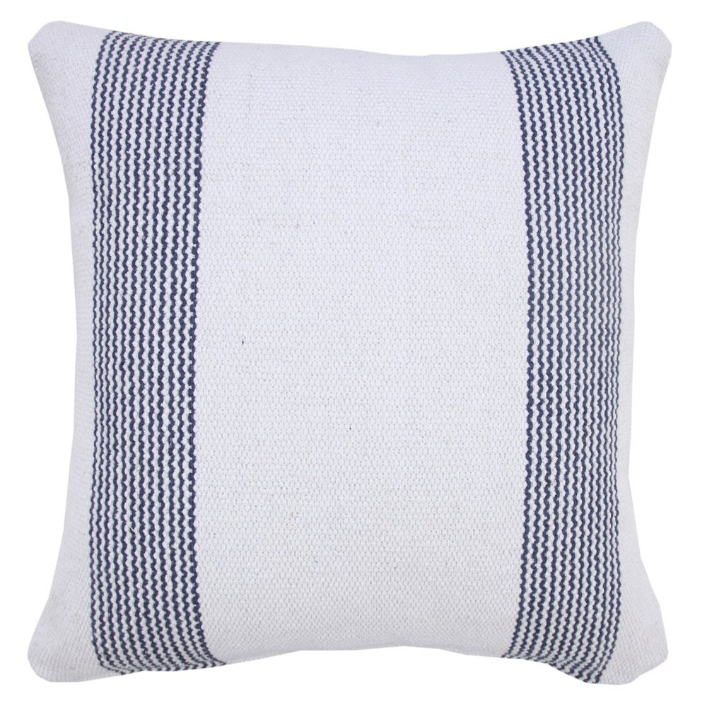 20" Blue And White Beach Striped Cotton Throw Pillow Cover