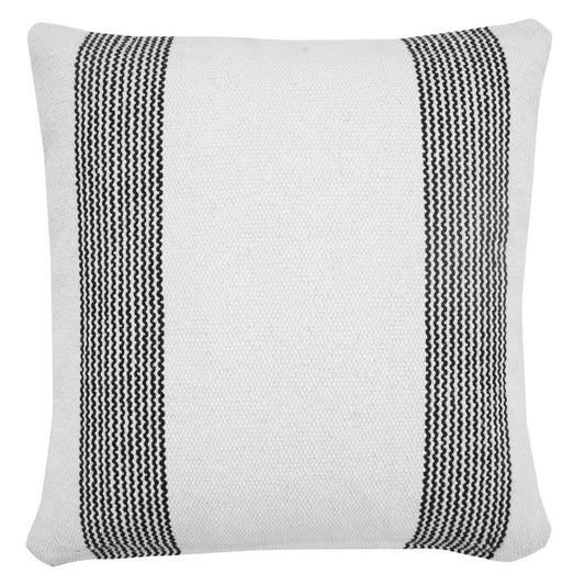 20" White And Black Beach Striped Cotton Throw Pillow Cover