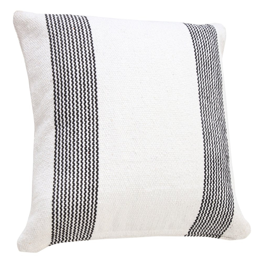 20" White And Black Beach Striped Cotton Throw Pillow Cover