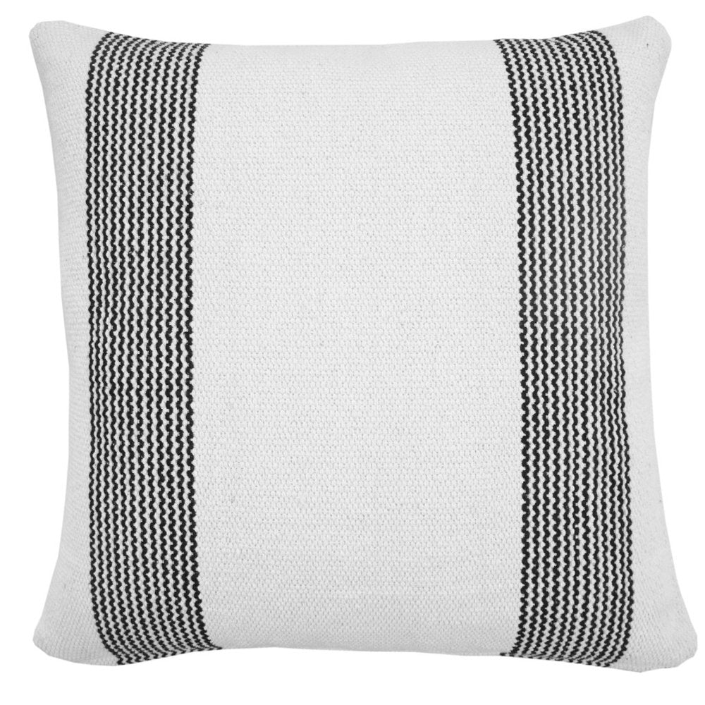 20" White And Black Beach Striped Cotton Throw Pillow Cover