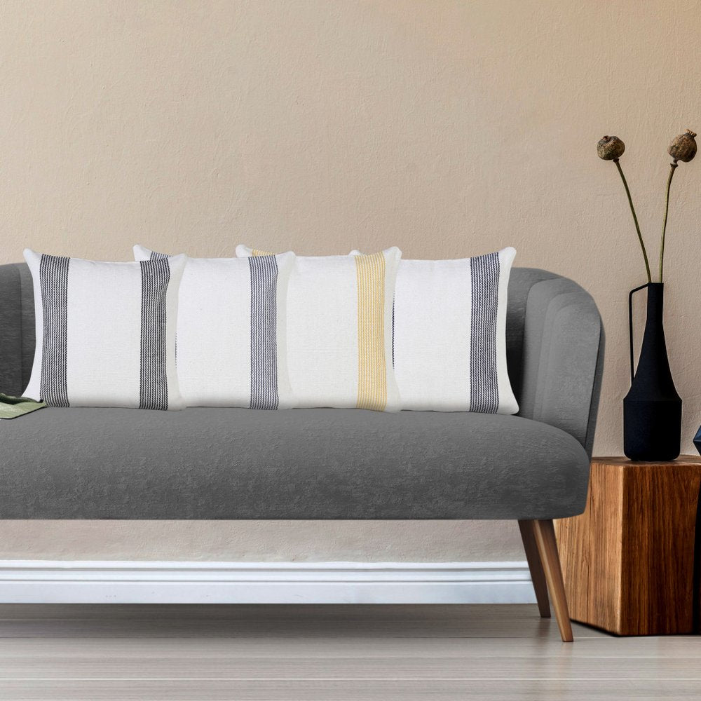 20" White And Black Beach Striped Cotton Throw Pillow Cover