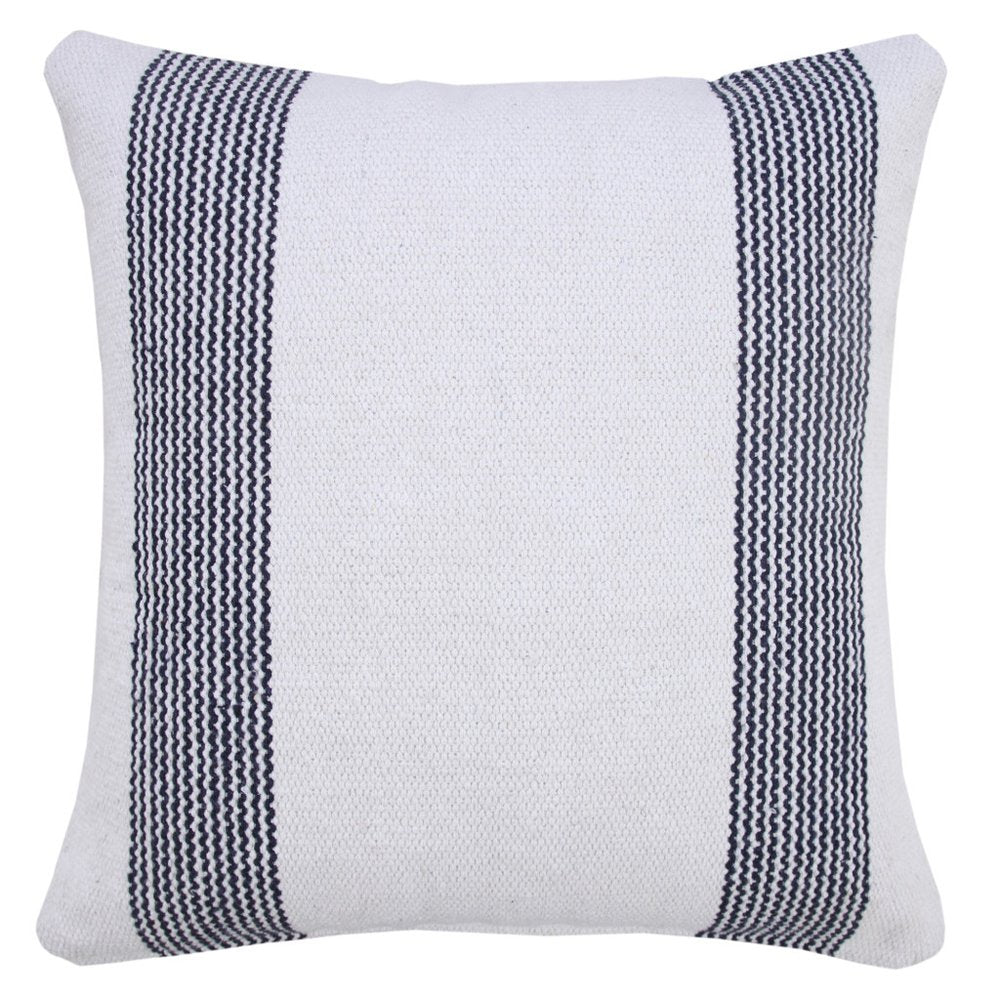20" Blue And White Beach Striped Cotton Throw Pillow Cover