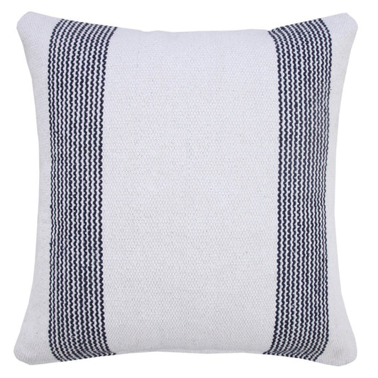 20" Blue And White Beach Striped Cotton Throw Pillow Cover