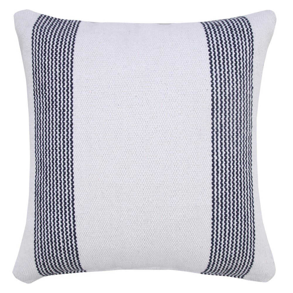 20" Blue And White Beach Striped Cotton Throw Pillow Cover