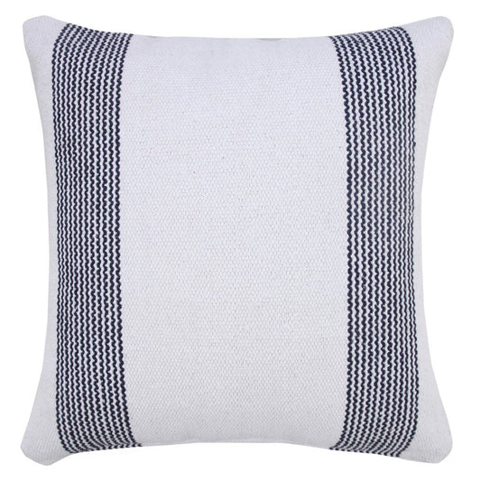 20" Blue And White Beach Striped Cotton Throw Pillow Cover