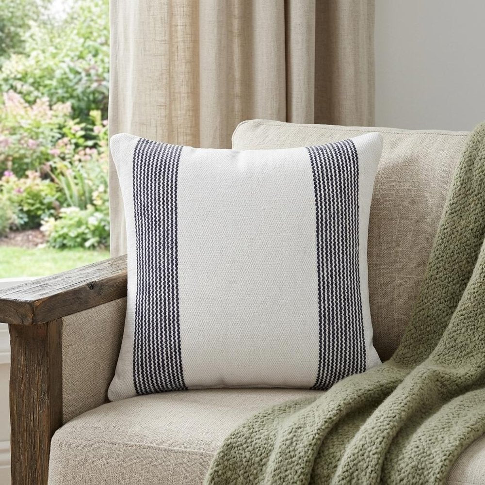 20" Blue And White Beach Striped Cotton Throw Pillow Cover