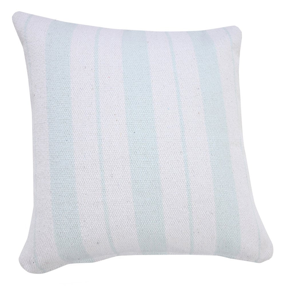 20" Blue And White Beach Striped Cotton Throw Pillow Cover