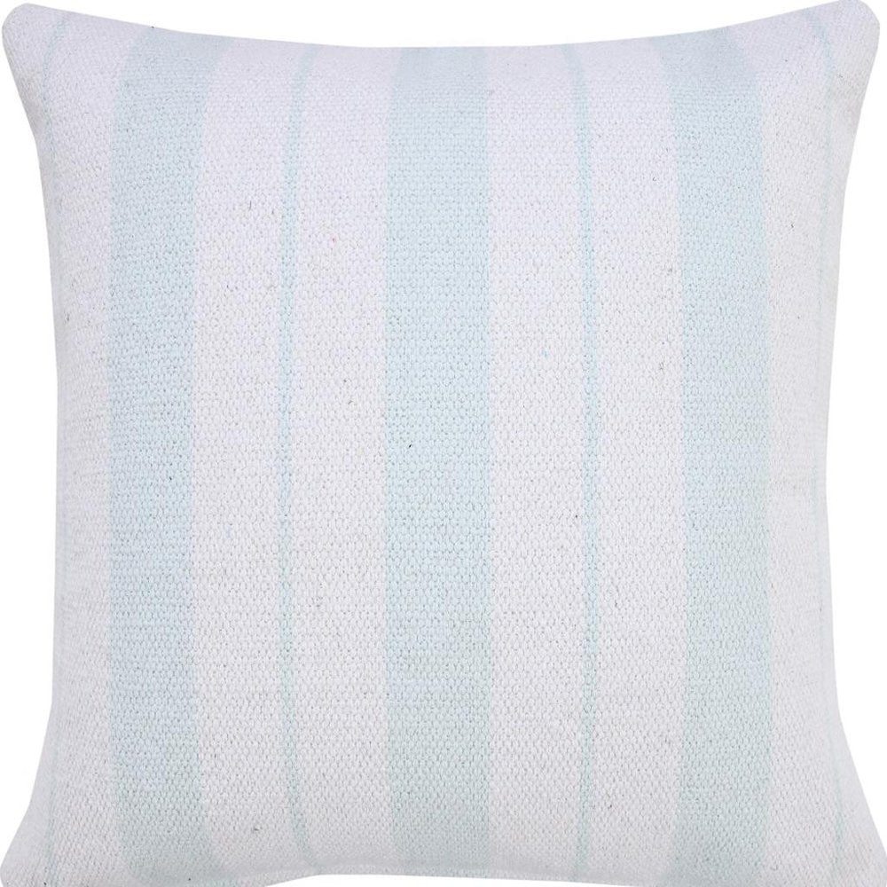 20" Blue And White Beach Striped Cotton Throw Pillow Cover