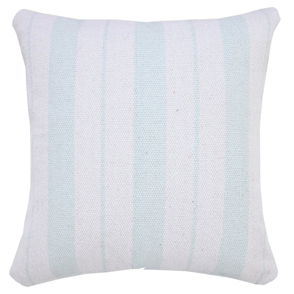20" Blue And White Beach Striped Cotton Throw Pillow Cover
