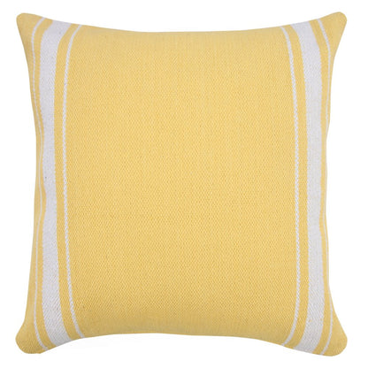 20" Yellow And White Striped Cotton Throw Pillow Cover