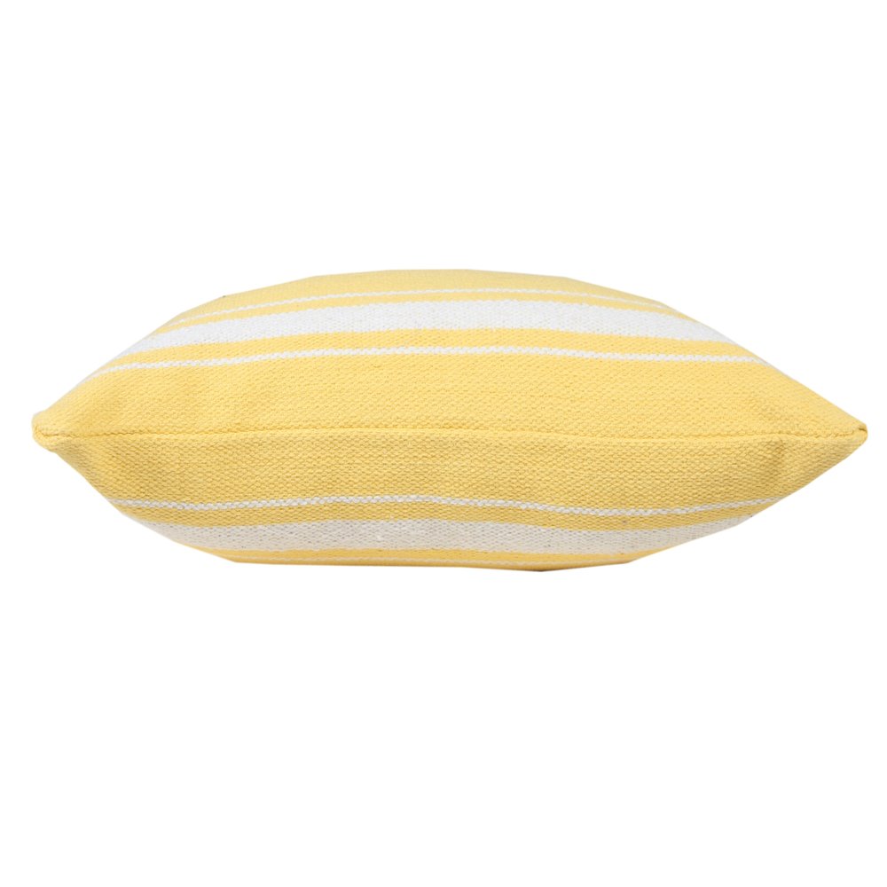 20" Yellow And White Striped Cotton Throw Pillow Cover