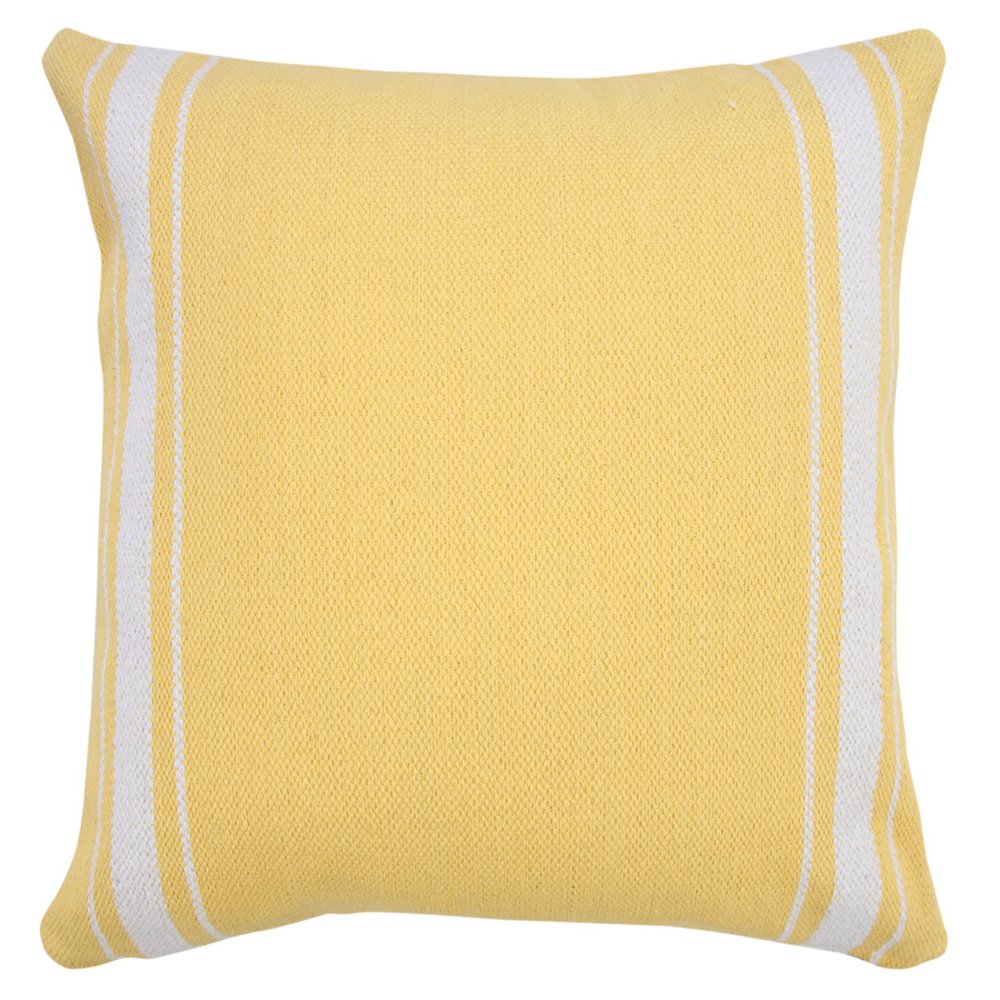 20" Yellow And White Striped Cotton Throw Pillow Cover