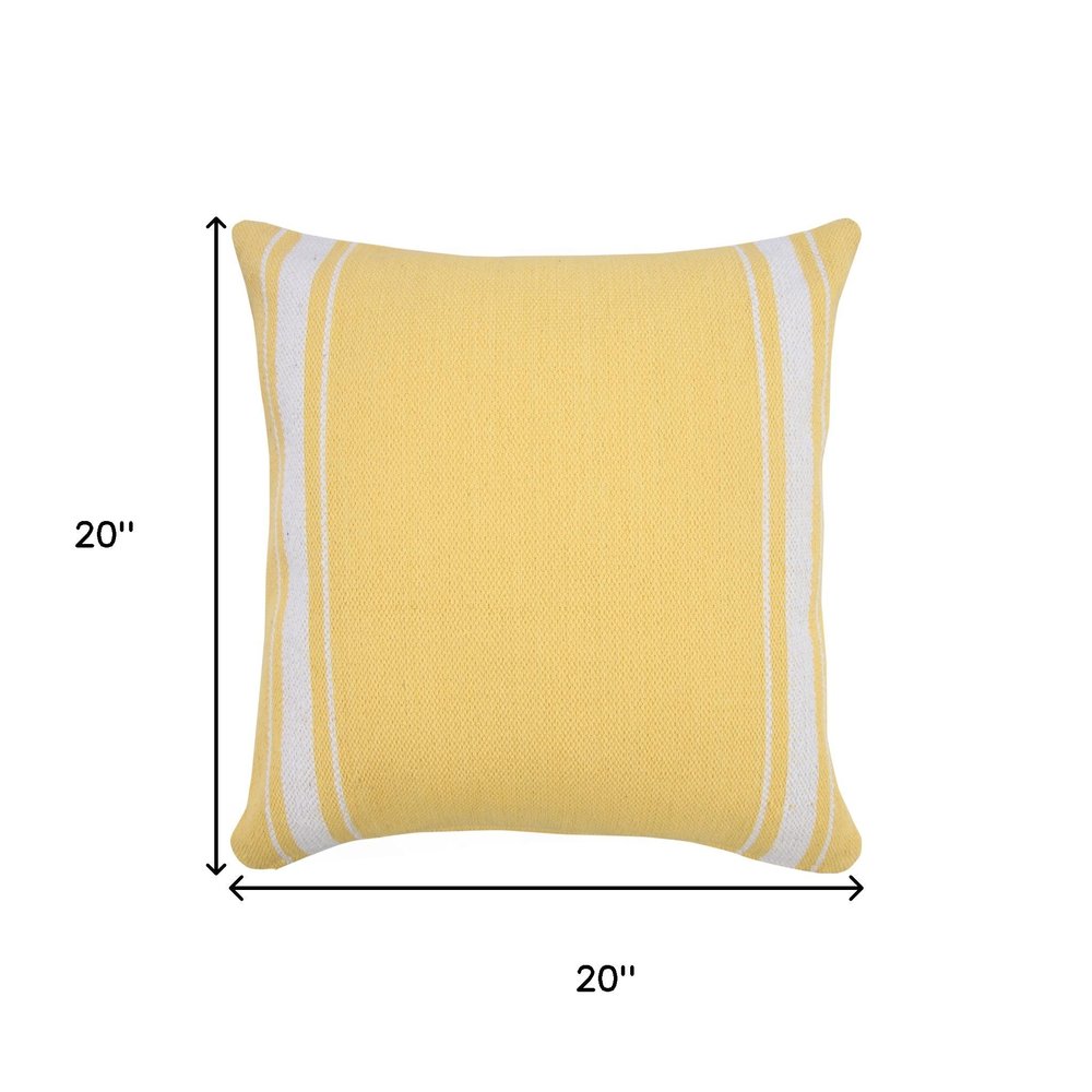 20" Yellow And White Striped Cotton Throw Pillow Cover