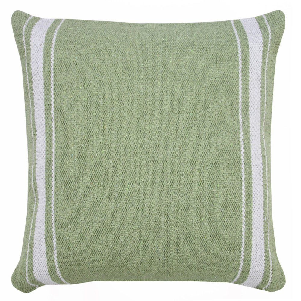 20" Green And White Striped Cotton Throw Pillow Cover