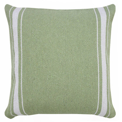 20" Green And White Striped Cotton Throw Pillow Cover