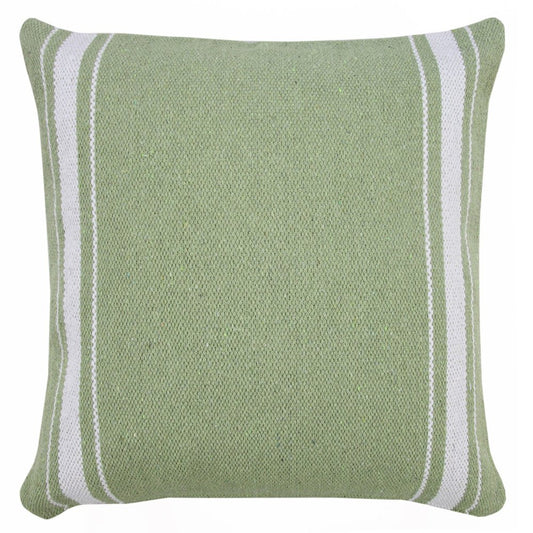 20" Green And White Striped Cotton Throw Pillow Cover