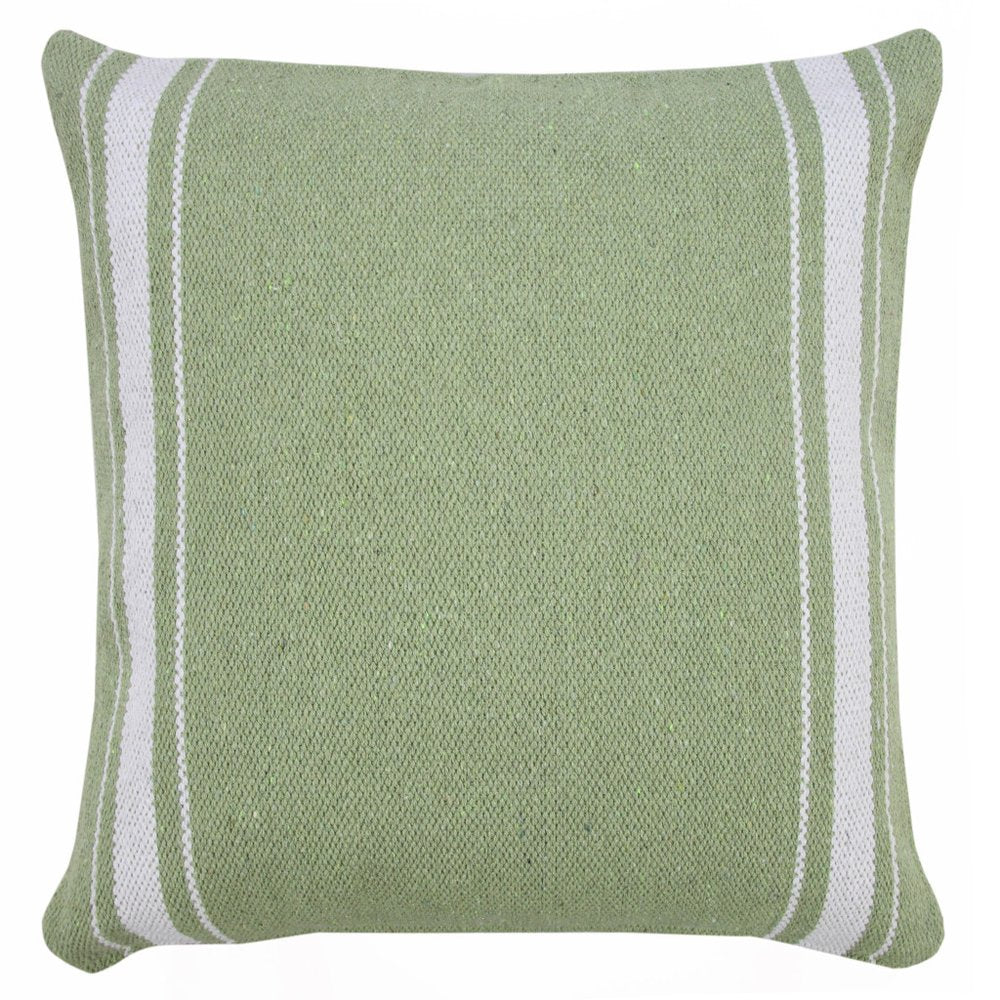 20" Green And White Striped Cotton Throw Pillow Cover