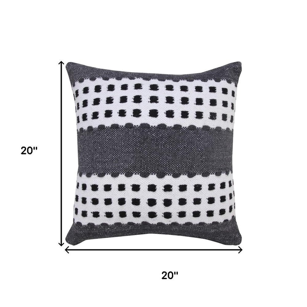 20" Gray And Black Striped Cotton Throw Pillow Cover