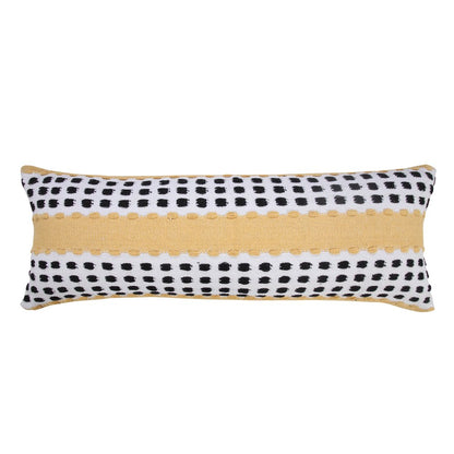 14" X 36" Yellow And Black Lumbar Striped Cotton Throw Pillow Cover