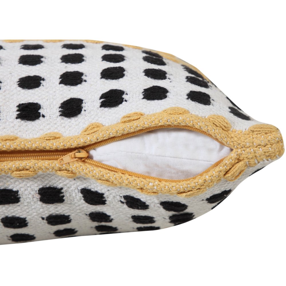 14" X 36" Yellow And Black Lumbar Striped Cotton Throw Pillow Cover