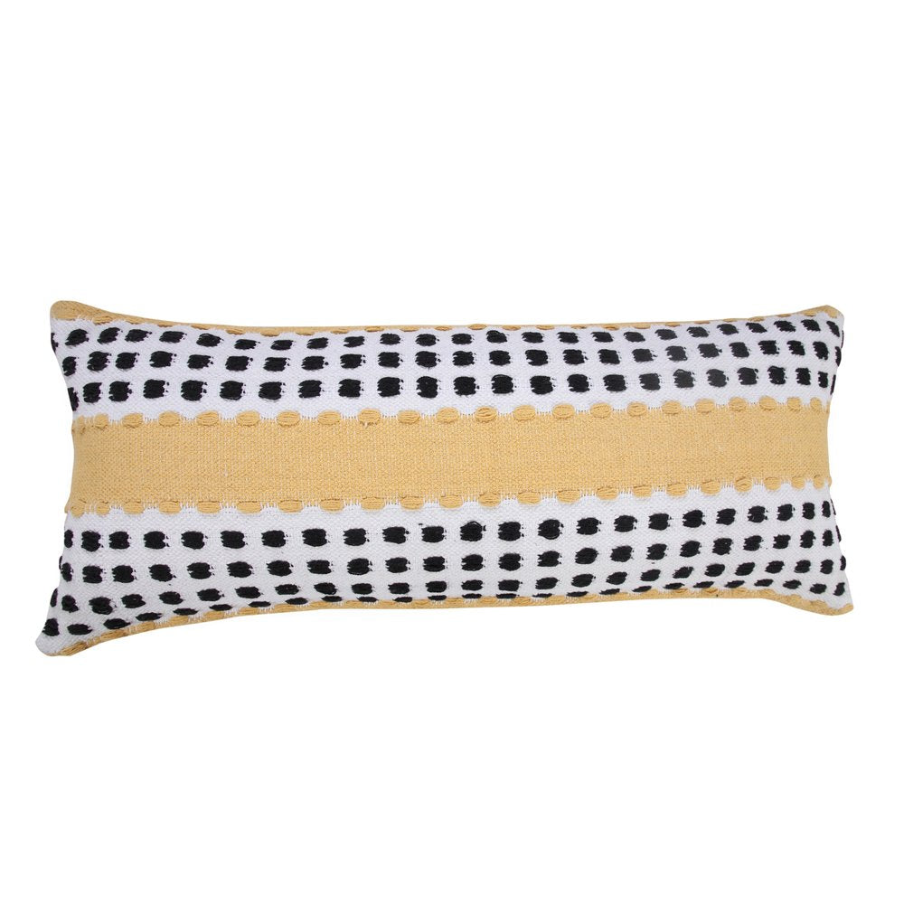 14" X 36" Yellow And Black Lumbar Striped Cotton Throw Pillow Cover
