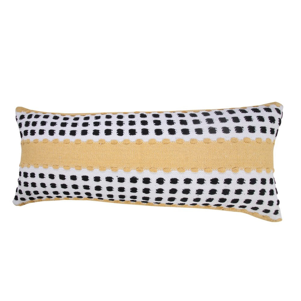 14" X 36" Yellow And Black Lumbar Striped Cotton Throw Pillow Cover