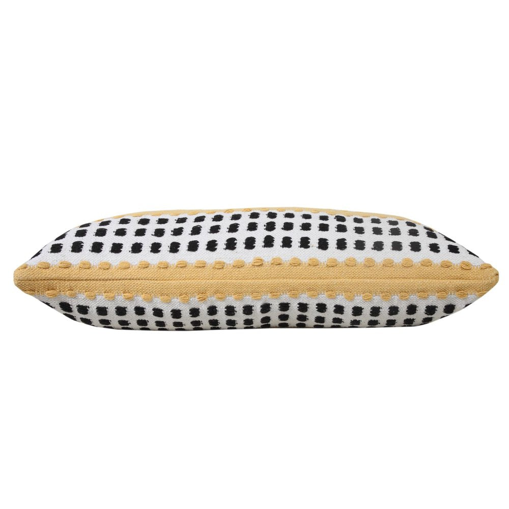 14" X 36" Yellow And Black Lumbar Striped Cotton Throw Pillow Cover