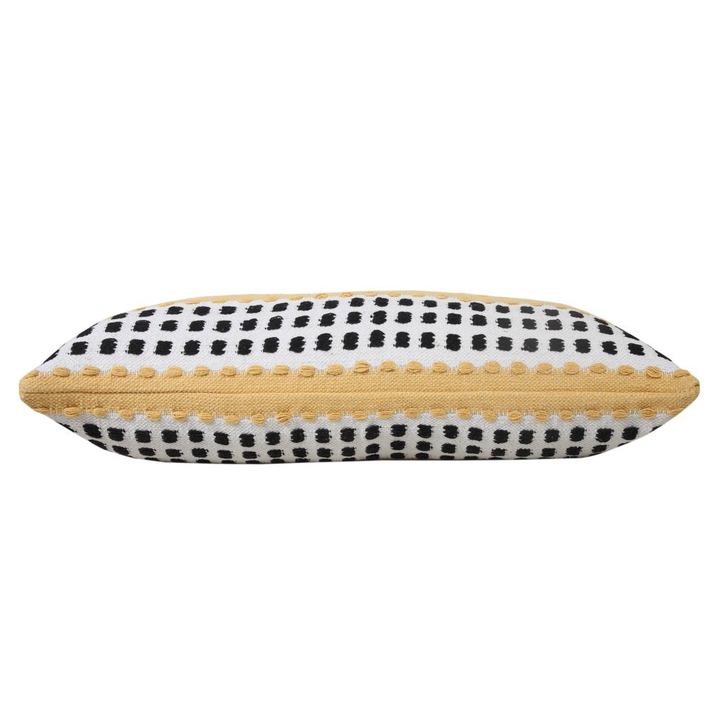 14" X 36" Yellow And Black Lumbar Striped Cotton Throw Pillow Cover