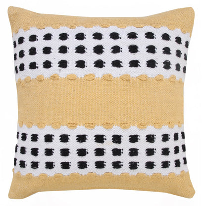 20" Yellow And Black Striped Cotton Throw Pillow Cover