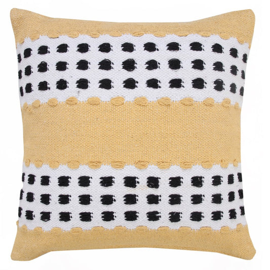 20" Yellow And Black Striped Cotton Throw Pillow Cover