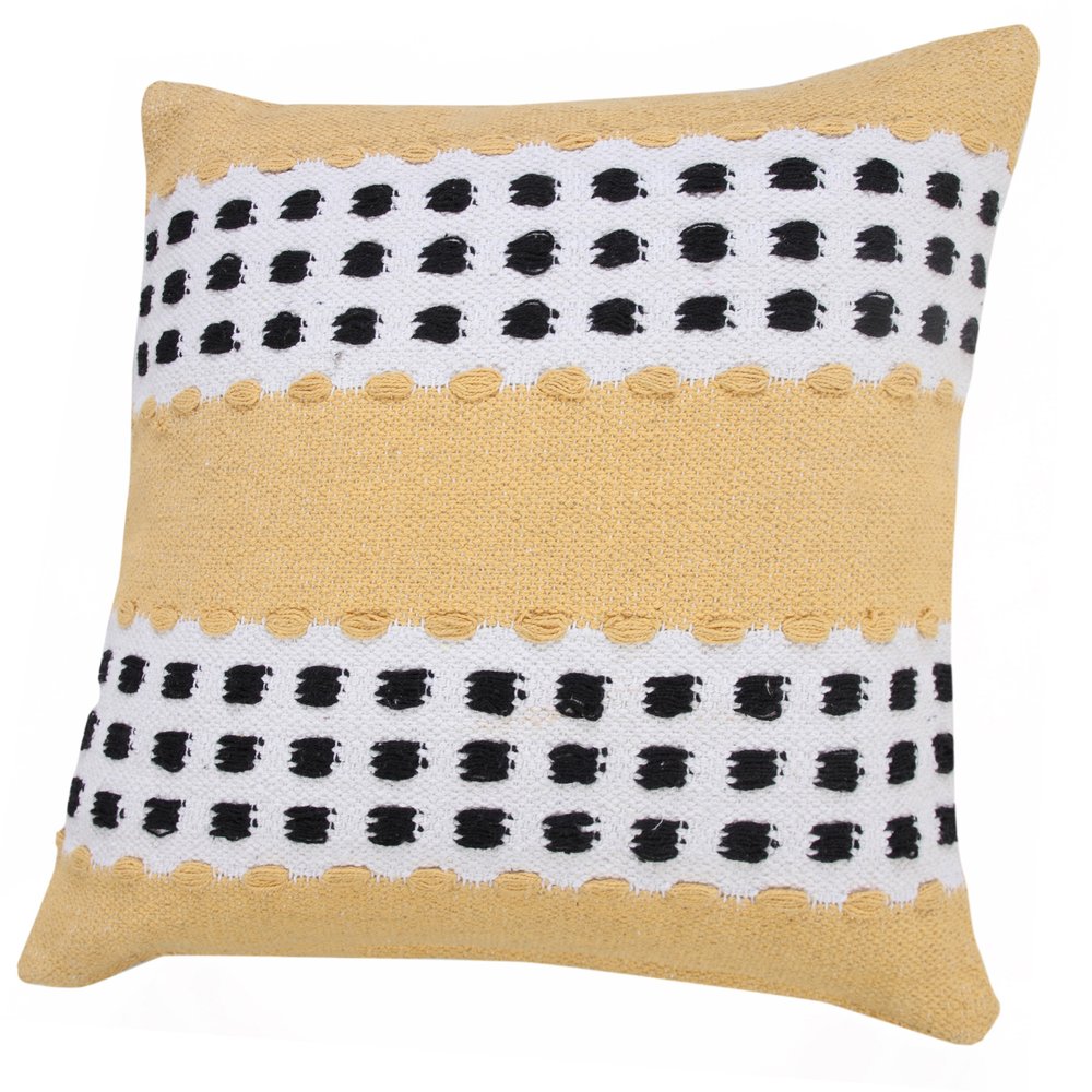 20" Yellow And Black Striped Cotton Throw Pillow Cover