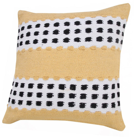 20" Yellow And Black Striped Cotton Throw Pillow Cover
