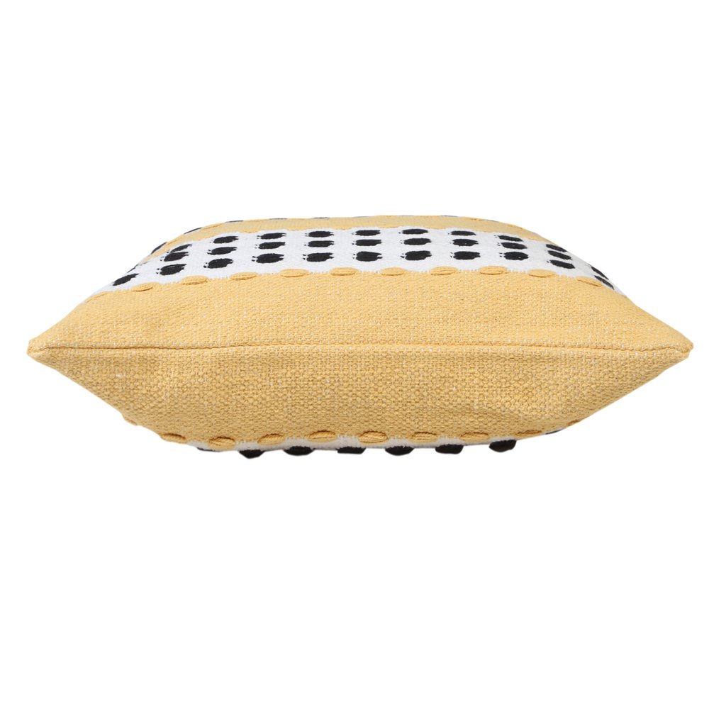 20" Yellow And Black Striped Cotton Throw Pillow Cover