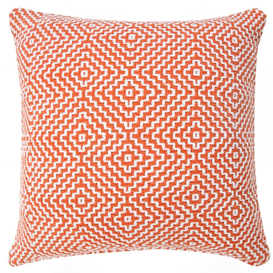 20" Orange And White Diamond Cotton Throw Pillow Cover