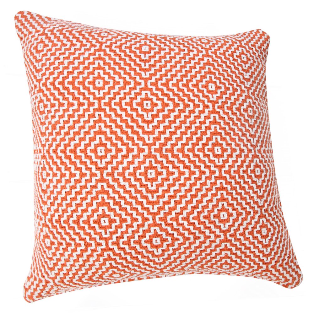 20" Orange And White Diamond Cotton Throw Pillow Cover