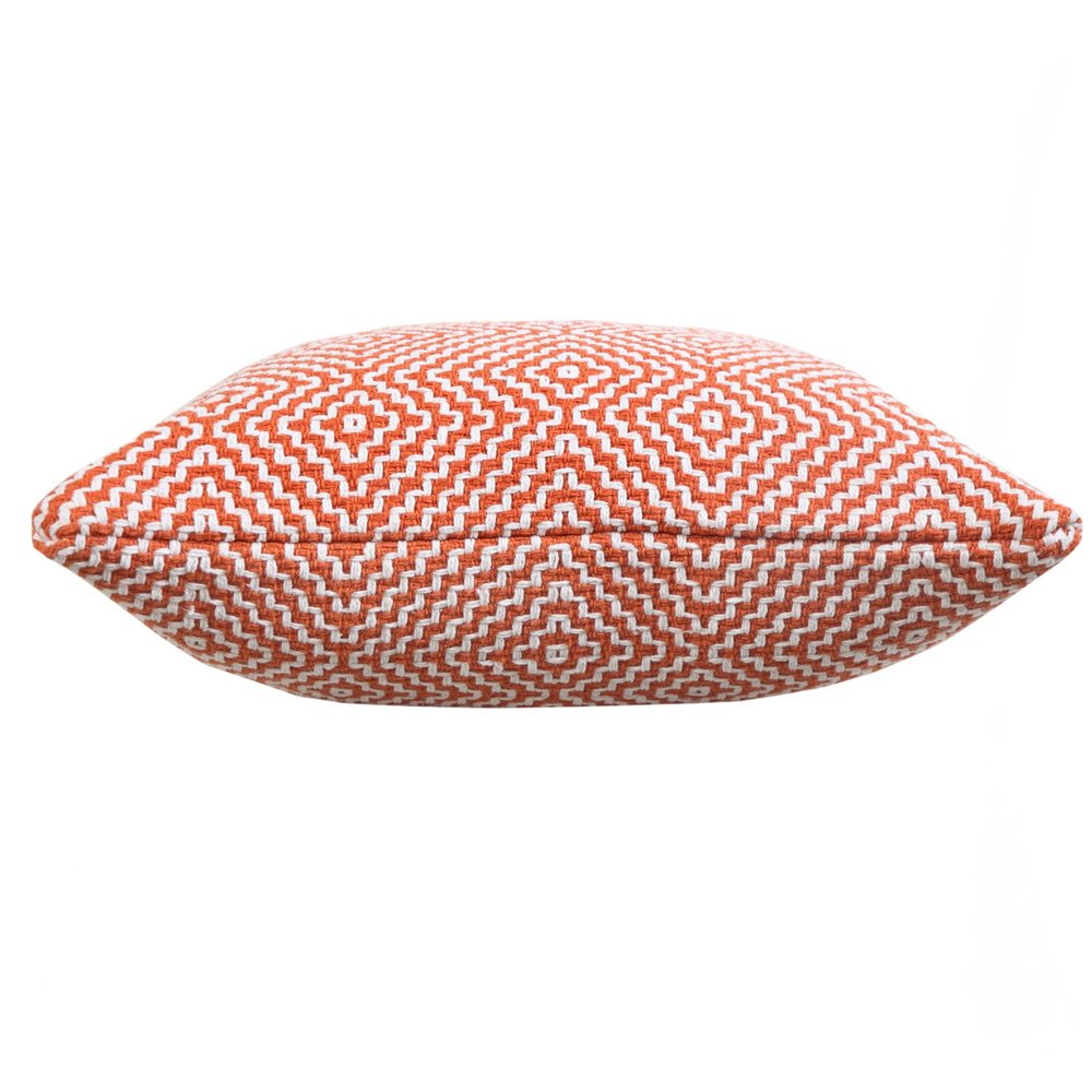 20" Orange And White Diamond Cotton Throw Pillow Cover