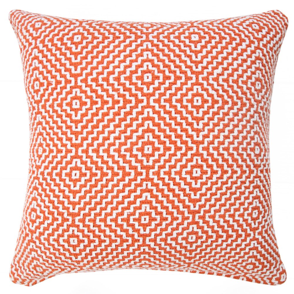 20" Orange And White Diamond Cotton Throw Pillow Cover