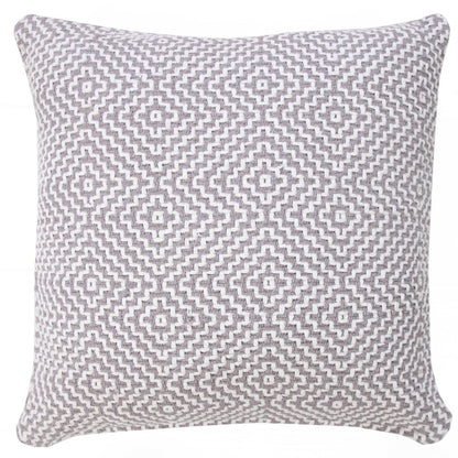 20" Gray And White Diamond Cotton Throw Pillow Cover