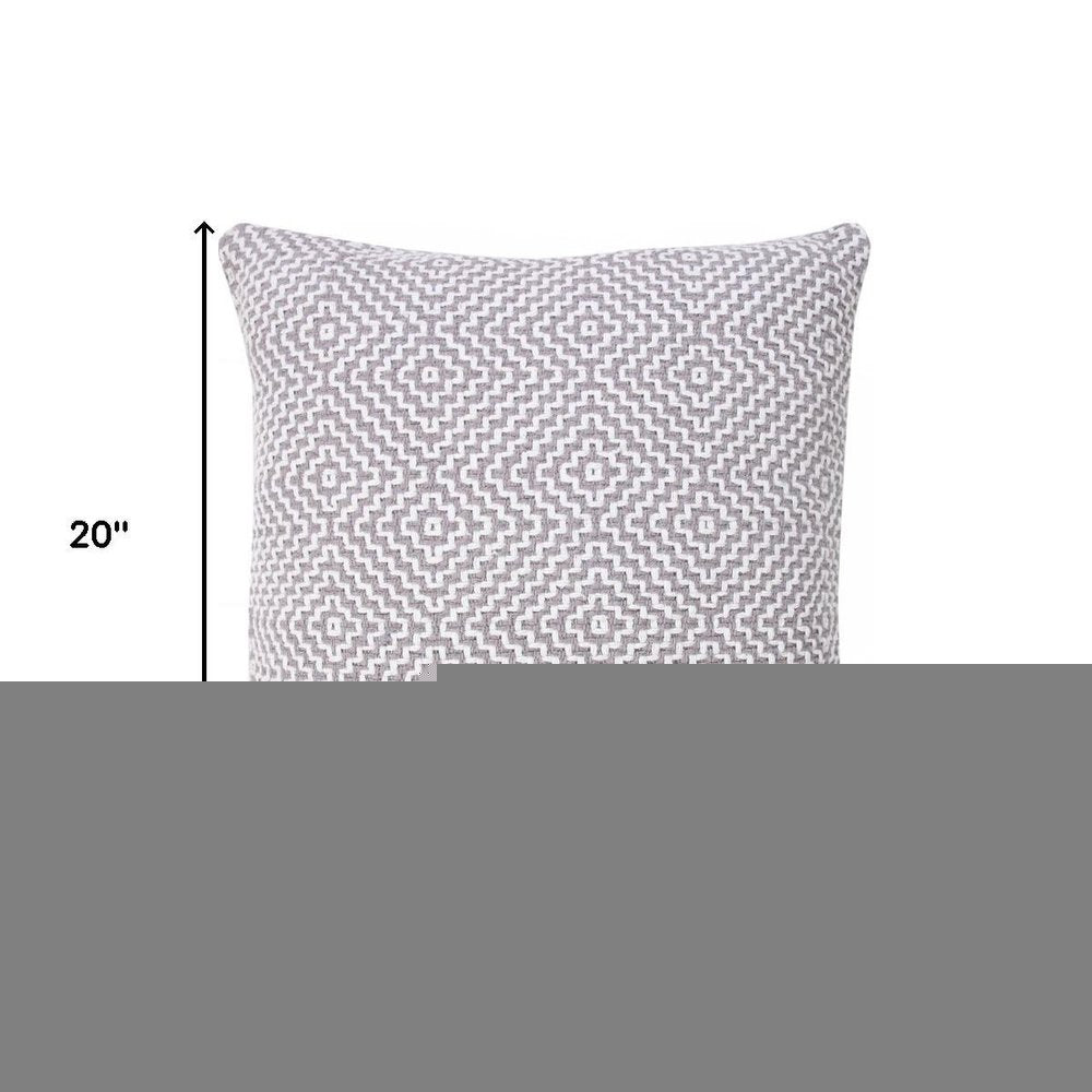 20" Gray And White Diamond Cotton Throw Pillow Cover