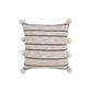 20" Beige Black And White Striped Cotton Blend Throw Pillow Cover with Pompoms